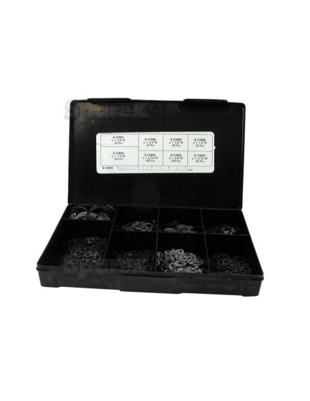 Imperial Clip tipo E, Ø de A1/4 - 7/8'', Ø B0.21 - 0.675'' (BS1500), (Caja 500 pzas.)