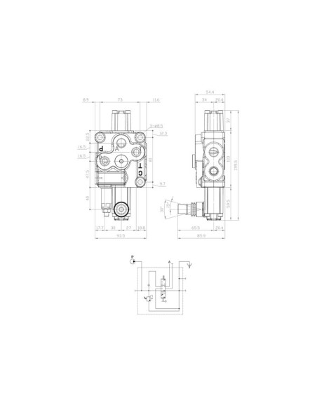 Sparex Válvula Monoblock Hidráulica 3/8'' BSP Puertos 1 BK (45 L/min Caudal)
