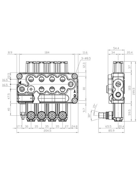 Sparex Válvula Monoblock Hidráulica 3/8'' BSP Puertos 4 BK (45 L/min Caudal)