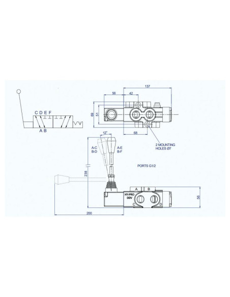 Sparex Mando Válvula Desvio 6 Vías 1/2'' BSP with Detent (60 L/min Caudal)