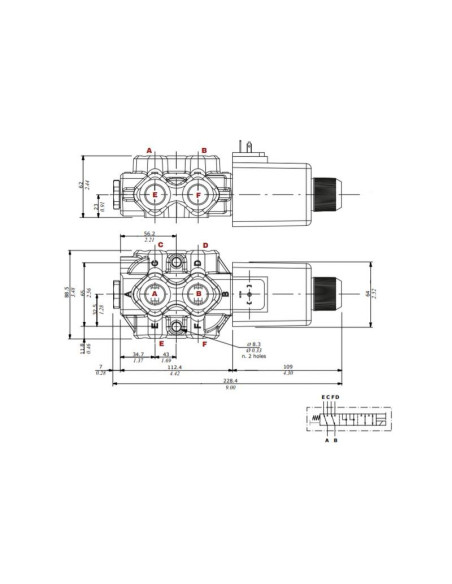 Walvoil Válvula Hidráulica Derivación Eléctrica 6 Puertos 1/2'' BSP 12V (DC) (60 L/min Caudal)