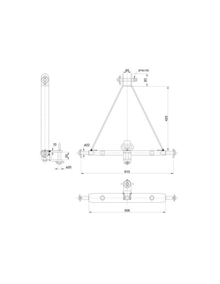 Estructura de remolque de tres puntos (Cat. 1) No. de orificios: 3, 610mm.