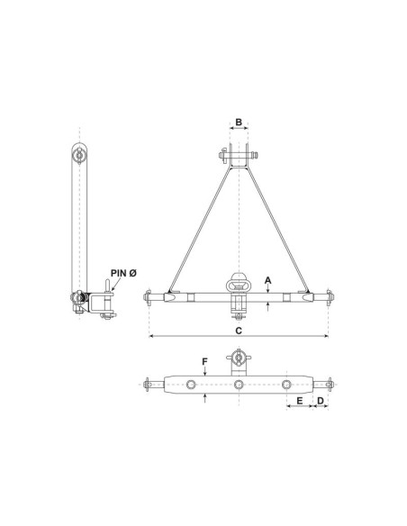 Estructura de remolque de tres puntos (Cat. 1) No. de orificios: 3, 610mm.