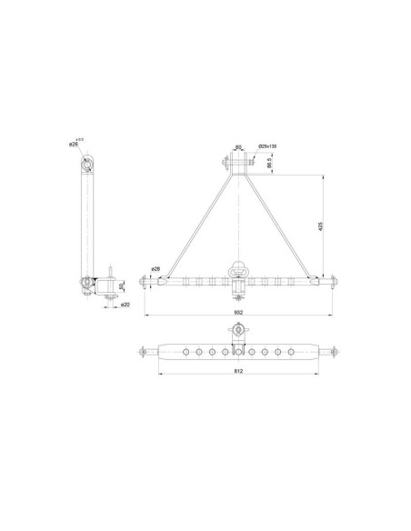 Estructura de remolque de tres puntos (Cat. 2) No. de orificios: 9, 932mm.