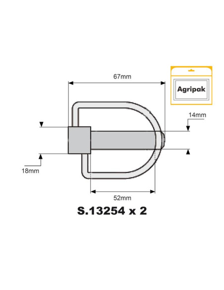 Pasador con Cadena, Ø pasador14mm x 67mm (2 pzas. Blister)