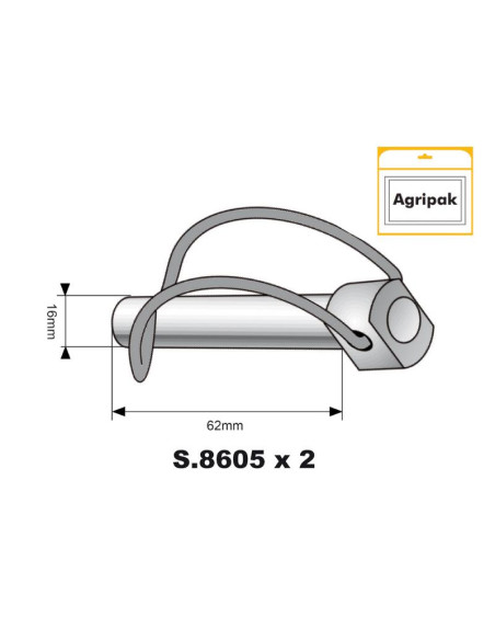 Pasador con Cadena, Ø pasador16mm x 62mm (2 pzas. Blister)