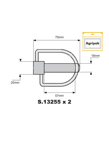 Pasador con Cadena, Ø pasador16mm x 70mm (2...