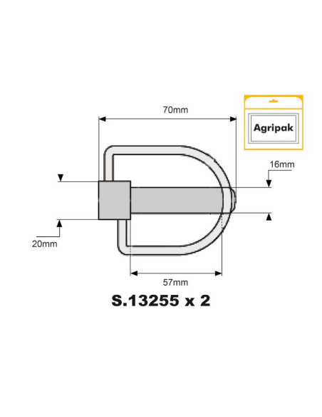 Pasador con Cadena, Ø pasador16mm x 70mm (2 pzas. Blister)