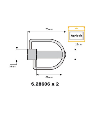 Pasador con Cadena, Ø pasador19mm x 73mm (2...