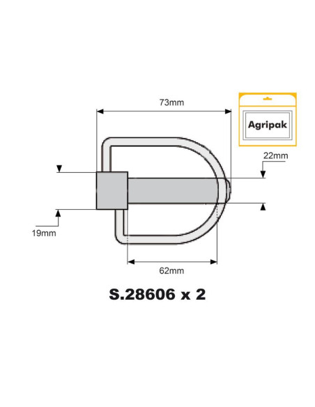Pasador con Cadena, Ø pasador19mm x 73mm (2 pzas. Blister)