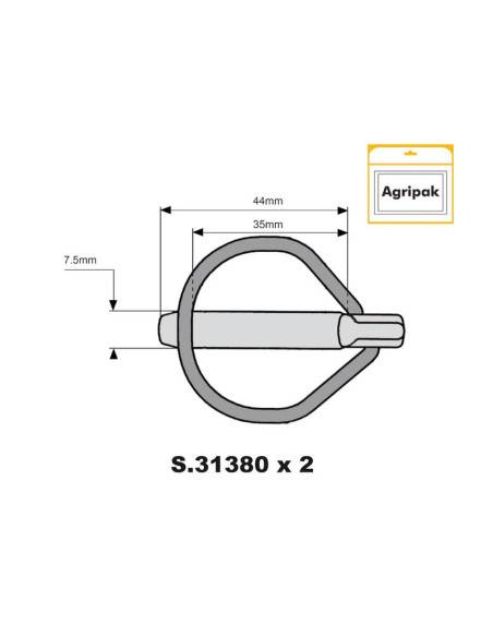 Pasador de Seguridad Rubüg, Ø pasador7.5mm x 44mm (2 pzas. Blister)