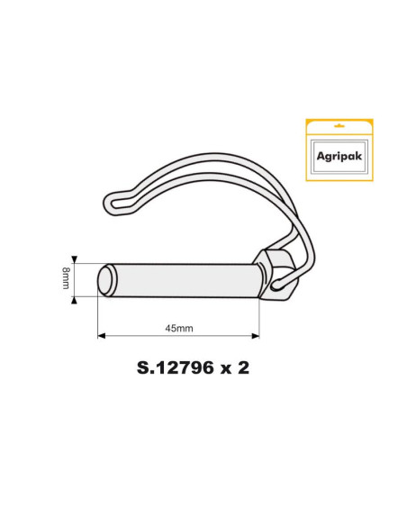 Pasador Pera Centro de Eje, Ø pasador8mm x 45mm (2 pzas. Blister)