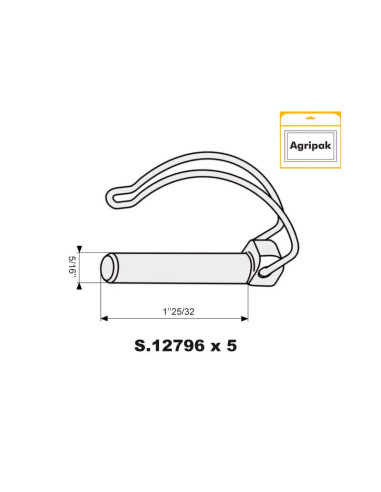Pasador Pera Centro de Eje, Ø pasador8mm x 45mm...