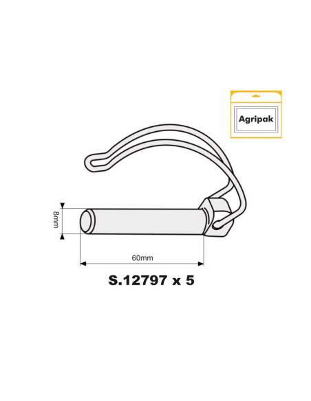 Pasador Pera Centro de Eje, Ø pasador8mm x 60mm (5 pzas. Blister)