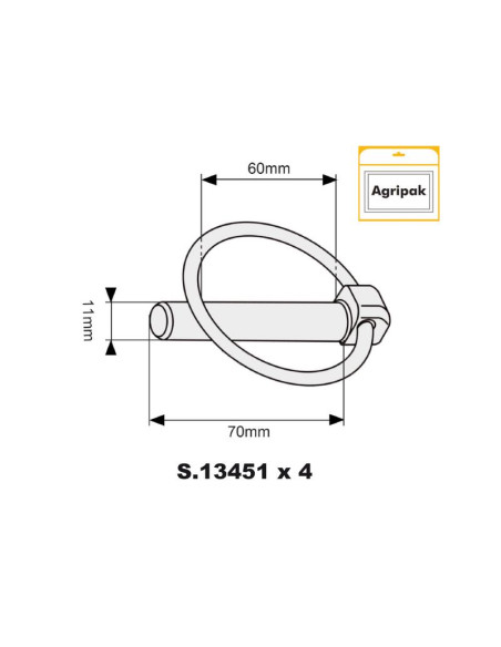 Pasador Pera, Ø pasador11mm x 70mm (4 pzas. Blister)