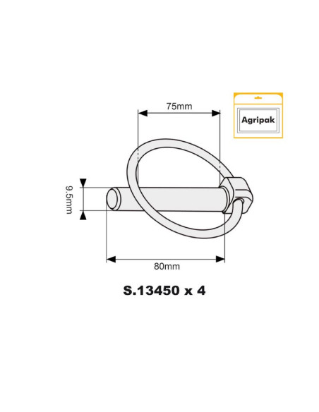 Pasador Pera, Ø pasador9.5mm x 80mm (4 pzas. Blister)
