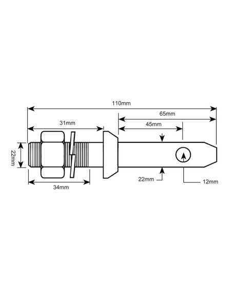 Bulón Brazo Inferior 22x110mm, Tamaño de rosca 1 1/8''x54mm Cat. 1