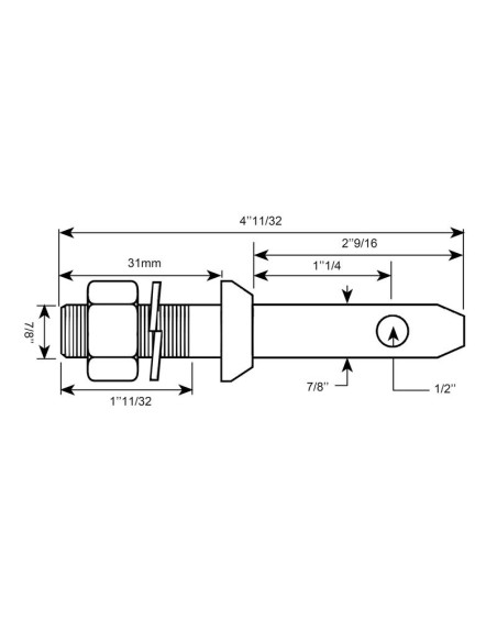 Bulón Brazo Inferior 22x110mm, Tamaño de rosca 1 1/8''x54mm Cat. 1