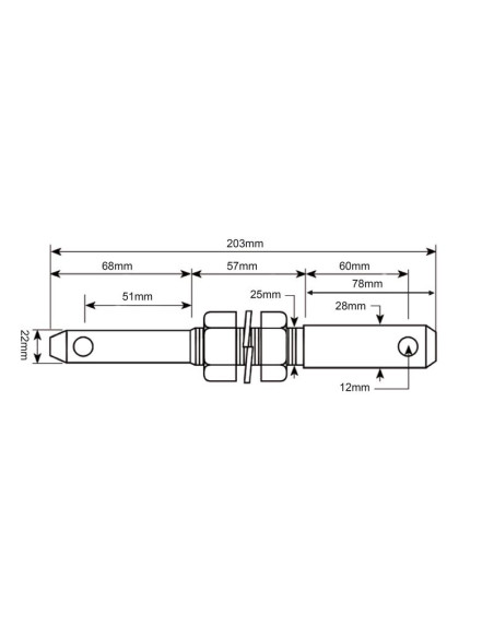 Bulón Doble Brazo Inferior 22 - 28x203mm, Tamaño de rosca 7/8x57mm Tamaño de rosca 1/2