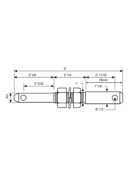 Bulón Doble Brazo Inferior 22 - 28x203mm, Tamaño de rosca 7/8x57mm Tamaño de rosca 1/2
