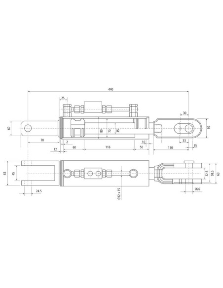 Caja Niveladora Hidráulica (Se suministra con: latiguillos), Mín. Longitud: 440mm, Orificio del cilindro: 63mm.