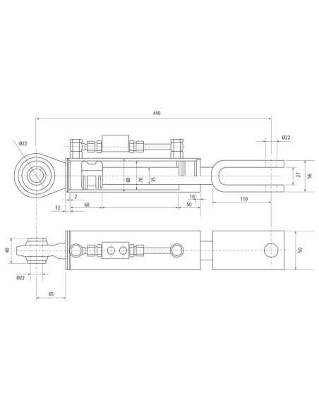 Caja Niveladora Hidráulica (Se suministra con: latiguillos), Mín. Longitud: 440mm, Orificio del cilindro: 70mm.