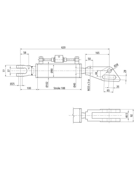 Caja Niveladora Hidráulica (Se suministra con: latiguillos), Mín. Longitud: 620mm, Orificio del cilindro: 90mm.