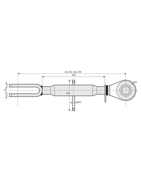Conjunto Caja Niveladora - Rótula Ø 40mm- Horquilla Agujero Ø 28mm - Mín. Longitud:565mm - M40x3 métrica