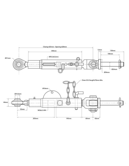 Barra Estabilizadora - Tamaño de la bola 19mm - Ø pasador24mm - Mín. Longitud: 425mm - M30x3.5