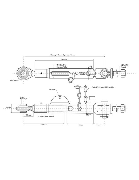 Barra Estabilizadora - Tamaño de la bola 25.4mm - Ø pasador24mm - Mín. Longitud: 440mm - M30x3.5
