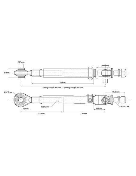 Barra Estabilizadora - Tamaño de la bola 25.4mm - Ø pasador24mm - Mín. Longitud: 450mm - M27x3