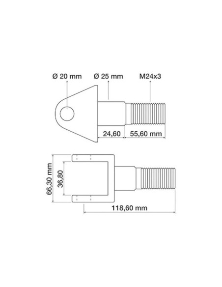 Horquilla trinquete estabilizador - Ø orificio20mm - Tamaño de rosca M24x3