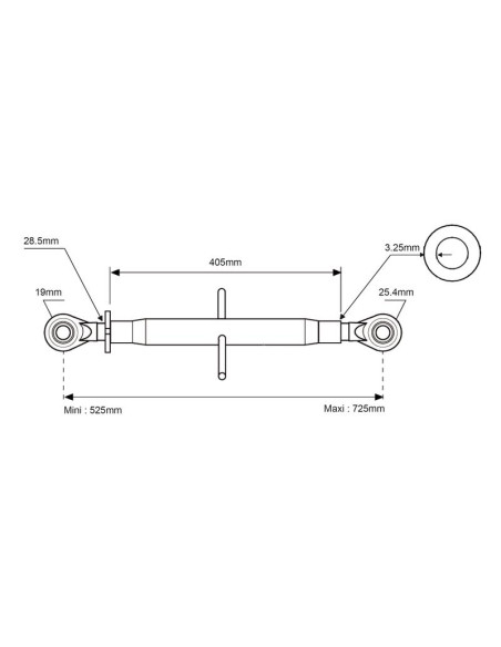 Tercer Punto (Cat.1/2) Rótula and Rótula, 1 1/8'', Mín. Longitud: 525mm.