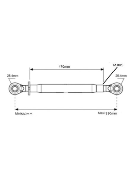 Tercer Punto (Cat.2/2) Rótula y Rótula, M30x3, Mín. Longitud: 580mm.