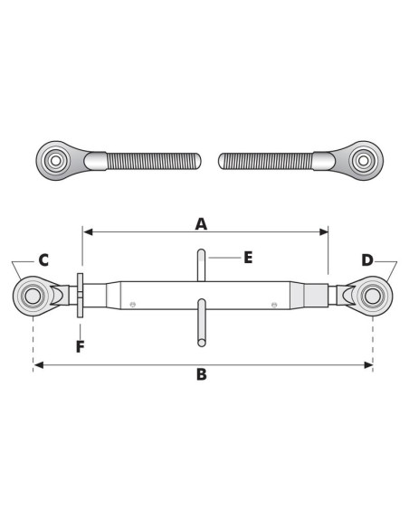 Tercer Punto Reforzado (Cat.2/2) Rótula and Rótula, 1 1/4'', Mín. Longitud: 530mm.