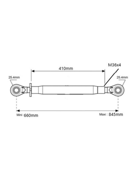 Tercer Punto Reforzado (Cat.2/2) Rótula and Rótula, M36x4, Mín. Longitud: 660mm.