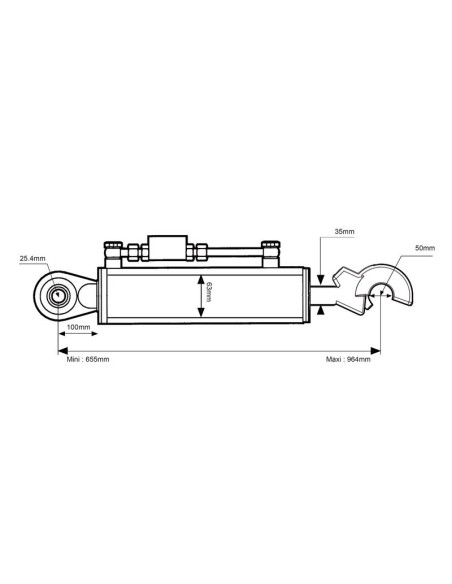 Tercer Punto Hidráulico (Cat.2/2) Rótula y CBM Enganche rápido, Orificio del cilindro: 63mm, Mín. Longitud : 655mm.