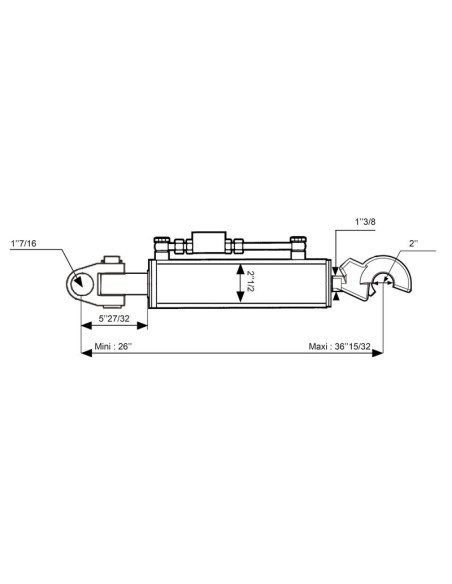 Tercer Punto Hidráulico (Cat.36mm/2) Nudo y CBM Enganche rápido, Orificio del cilindro: 63mm, Mín. Longitud : 660mm.