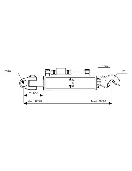 Tercer Punto Hidráulico (Cat.36mm/2) Nudo y CBM Enganche rápido, Orificio del cilindro: 63mm, Mín. Longitud : 670mm.