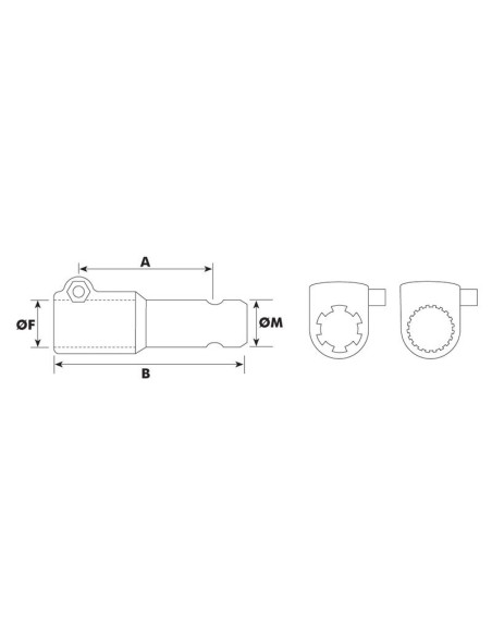 Adaptador Toma de Fuerza - Chaveta hembra 1 3/8'' - 6 x Chaveta macho 1 3/8'' - 6 con Pasador Enganche Rápido.