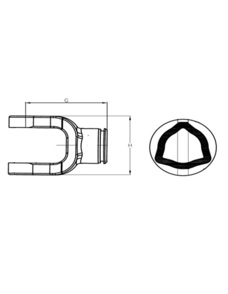 Horquilla Tubo Toma de Fuerza (Tamaño U/J: 23.8 x 61.2mm) Perfil: Triangular, Tamaño: 29 x 29 x 4mm, Ref.: 12504.