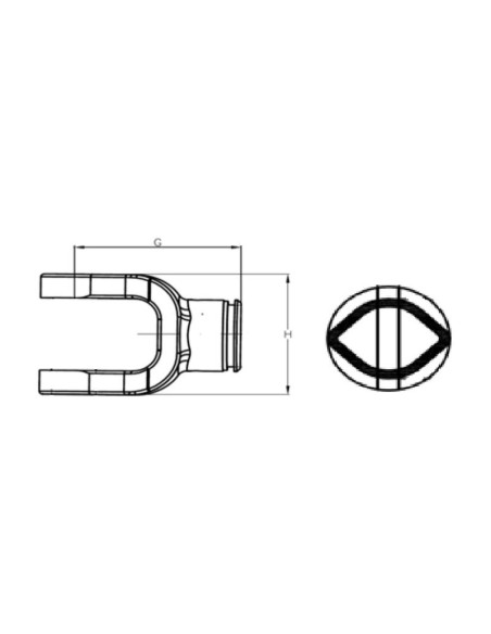 Horquilla Tubo Toma de Fuerza (Tamaño U/J: 34 x 90mm) Perfil: De Limon, Tamaño: 49 x 39.5 x 4.5mm, Ref.: 1b.