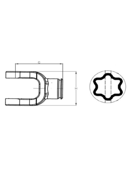 Horquilla Tubo Toma de Fuerza (Tamaño U/J: 36 x 89mm) Perfil: Estrella, Tamaño: 61 x 47 x 4.5mm, Ref.: S5.