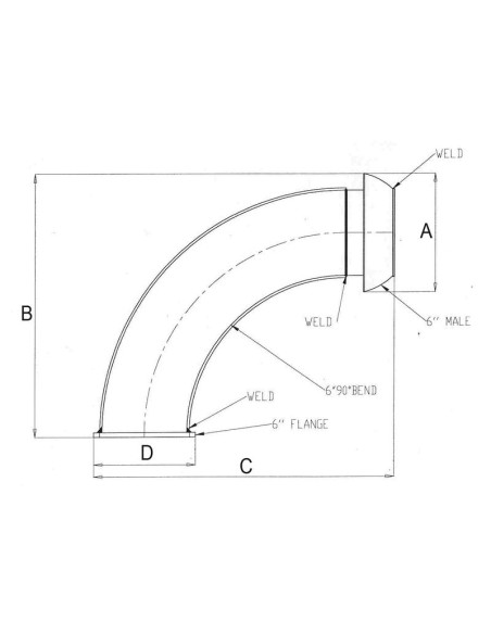 Acoplamiento 90° con brida cuadrada - Macho 6'' (159mm) x (150mm) (galvanizado)