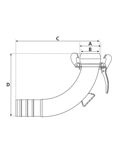 Acoplamiento 90° con extremo manguera - Macho 5'' (133mm) x5'' (125mm) (galvanizado)