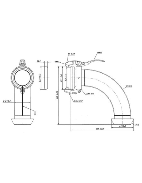 Acoplamiento 90° Macho-Hembra - 6'' (159mm) (galvanizado)