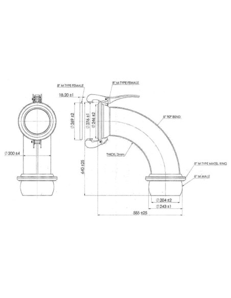 Acoplamiento 90° Macho-Hembra - 8'' (200mm) (galvanizado)