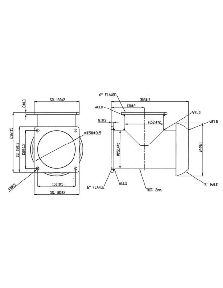Pieza en T con acoplamiento macho 6'' (159mm) (galvanizado)