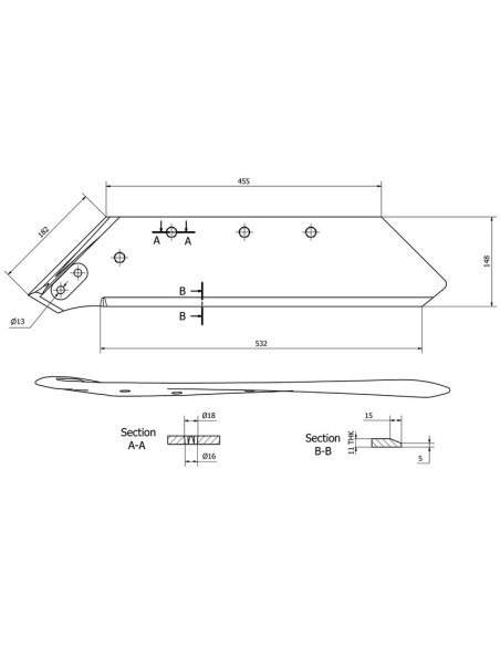 Tajadera - Izdo., 20'' (455mm), (Kverneland) Corresponde a: KK073009