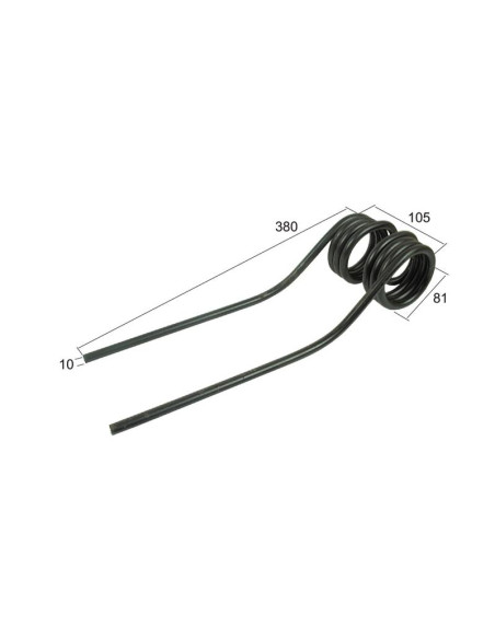 Muelle - Henificador - - - Longitud:380mm, Anchura:105mm, Ø10mm - Recambio para Deutz-Fahr, Vicon Corresponde a: 16607564